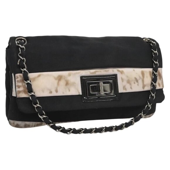 CHANEL Chain Shoulder Bag Nylon Black Silver CC Auth 125969 - Picture 1 of 14